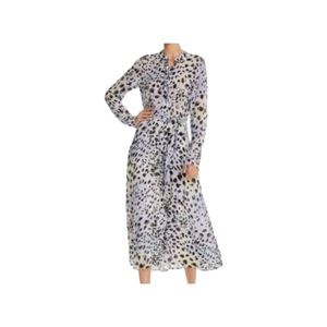 Bella Dahl  Leopard Light Purple Black Yellow Print Semi Sheer Shirt Dress Large